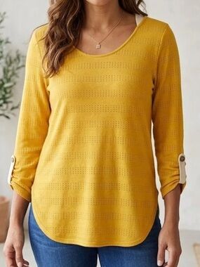 Anthropologie Akemi + K Textured Knit Top in Mustard
